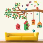 StickMe Multicolor Vinyl Happy Singing Birds Nest Tree Branch Baby Kids Nursery Pre School Kinder Garden Decorative Creative Wall Sticker