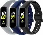 Badshah 3 Pack Silicone Bands Compatible for Samsung Galaxy Fit E, Soft Sport Silicone Replacement Straps Wristbands for Galaxy FitE SM-R375 Watch for Boys & Girls.(WATCH IS NOT INCLUDED) (Black/Blue/Grey)