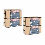 CRAFTY CRAFT Foldable Underbed Storage Bag Wardrobe Organizer Blanket Storage Bag for Comforter Blanket Cover Saree Clothing Bedding with Transparent Window and Side Handles-(Set of 4 Beige)