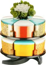 AMBIOUS 360 Spice Rack Set of 12 Pieces 2 Layer Spice Set Masala Box Masala Container 300 Ml Plastic Grocery Container Color Blue