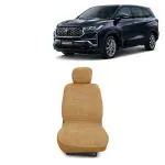 Kingsway Towel Fabric Car Seat Covers for Toyota Innova Hycross 8 Seater, 2023 Onwards Model, Material: 100% Cotton, Color : Beige, Complete Set of All Seats (Car Specific Front + Rear Seat Covers)