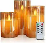 LTETTES Flameless LED Battery Powered Candles with Swiveling Wick Paraffin Wax Transparent Glass Pillar Cup Candle Set of 3 - 4