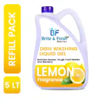 BRITE&FRESH Home Care 5 Lt Fresh Lemon Fragrance Anti Bacteria Dish Wash Gel Refill Pack