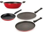 Nirlon 4 pcs of Red and Black Non-stick Kitchen Cookware Essential Set, Standard