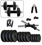 BEACON INTERNATIONAL 16 KG ADJUSTABLE DUMBBELL SET, GYM AND FITNESS KIT WITH HAND GRIPPER AND ROPE