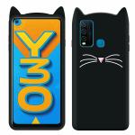 Indiacase Vivo Y30 Black Slim Silicone, Rubber Cat Design, Wireless Charging Compatible Cases & Covers, Display Size-12 mm, 14 x 7 x 5 mm