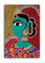 Tamatina Multicolor Unframed Mata Sita Miniature Art Canvas Painting - 36X24 Inch