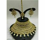 Gyaan Jewels Handmade Gold Plated Brass Necklace, Earring and Maang Tikka Set Green (Women, Girls) (Pack of 1) Free Size