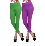 Askprints Carrol Women's Solid Ankle Leggings (Green, Purple)