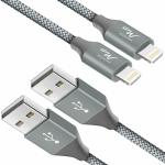 Wayona Nylon Braided USB to Lightning Fast Charging and Data Sync Cable Compatible for iPhone 13, 12,11, X, 8, 7, 6, 5, iPad Air, Pro, Mini (3 FT + 6 FT Pack of 2, Grey)