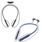KOISHU Plastic Wireless Bluetooth Headphone Neckband | Sweat Resistant | Bluetooth Version 5 | Outstanding Sound Quality with Comfortable Neck Support | Black & Blue Color | Pack of 2