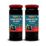 Abbie's Black Pitted Olives, 450g Each (450 g x 2), Pack of 2 with Zero Fat | Best for Authentic Taste in Cooking, Snacking, Pizzas Toppings, Italian Cuisine Ingredient and More |