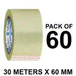 VCR Self Adhesive Transparent Packing Cello Tape - 30 Meters in Length - 60mm / 2.5 Inch Width - 60 Rolls Per Pack - BOPP Industrial Packaging Tape for E-Commerce Box Packing, Office and Home use