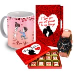 Midiron Romantic Hamper For Wife/Women/Husband/ Girlfriend|Valentines Day Gift Set | Birthday Hamper With Handmade Chocolate Box, Printed Coffee Mug & Love Greeting Card