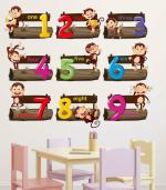 LANSTICK Multicolor One to Nine Numbers and Letters with Monkeys in Bench Self Adhesive Wall Sticker