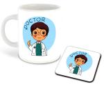Whats Your Kick Doctor Theme Cartoon Man Doctor Design Printed White Ceramic Coffee and Tea Mug 325 ML with Coaster