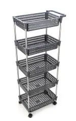 SHRAVI Revolving Rack For Office, Living Room, Kitchen, Storage Organizer With Wheels (5 Layer-Grey)