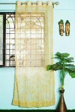 Parda Online Golden Linen Floral Eyelet Space Window Curtain 9ft, (Pack of 1)