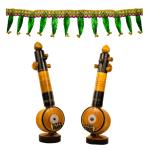 Pyengora Handmade Wooden Veena Showpiece with Mango Green Artificial Leaf Toran, Home Decor Items