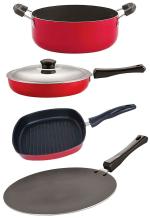 Nirlon 4 pcs of Red, Black 3 Layer Non-stick Aluminium Coated Pots and Pans Cooking Combo Set