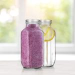 Piramal Glass 500ml Glass French Square Bottle Jar with Metal Silver Lid, Perfect for Home, Travel, Juicing, Water, Smoothie - Reusable Travel Glass Drinking Fridge Bottles - 500ml - Set Of 2