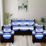 BALLEY Blue Cotton 5 Seater Sofa Cover Set with Hand Arms Cover (69 x 29 cm)
