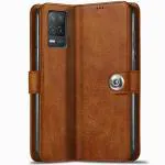 Fastship Realme 9 5G Flip Cover | Full Body Protection | Inside Pockets & Stand | Wallet Stylish Button Magnetic Closure Book Cover Leather Flip Case for Realme 9 5G - Executive Brown
