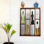 Timberly Walnut Wood Bar Cabinet Wine Rack Bottle Holder Wall Hanging, 20 X 25 Inch