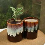 ARTYSTA BEAUTIFYING LIVES Brown Ceramic Choclate Honey Dip Painted Flower Pots for Garden - Pack Of 2