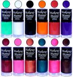 Makeup Mania HD Color Nail Polish Set of 12 Pcs (Combo MM-123) Sea Green, White Base, Black, Orange, Coral Red, Blue, Pink, Copper, Bottle Green, Dark Brown Sparkle (Pack of 12)