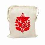 Handmakers White Canvas Drawstring Bags For Return Gifts With Print (Pack Of 30)