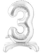 AMFIN (Pack of 1) 32 inch Self Standing 3 Number Balloons Birthday Party Decoration, 3rd Birthday Party Decoration Items, Silver 3 Number Balloons, 3 Number Foil Balloons Silver