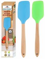 DOCOSS- Pack of 2-Wooden Spatula For Non Stick Pan /Silicone Spatula For Kitchen With Non Stick Spatula Set,Heat Resistant Silicon Spatulas For Cooking /Spatula For Cake /Dosa Spatula ,Baking Accessories
