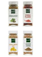 Herbkraft Fresh and Natural Herbs Chilli Flakes, Garlic Bread Mix and Mixed Herbs (Pack of 4)