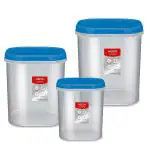 Milton Quadra Blue Plastic Storage Containers (6 L, 8 L and 12 L) pack of 3 | Air Tight | Stackable | Multipurpose | Kitchen Organizer | BPA Free | Easy to Clean | Dishwasher Safe