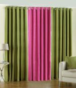 Indian Online Mall Polyester Green, Pink Plain Long Door Curtain Set - 9 Feet X 4 Feet (Set Of 3)-