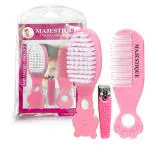 MAJESTIQUE Baby Hair Brush, Comb and Nail Cutter Set for Newborns & Toddlers - Natural Soft Bristles, Gently Grooms Baby's Hair, Ideal for Baby Grooming Set, Perfect Baby Gift - 3Pcs/Pink