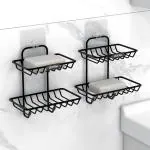 Plantex Soap Holder for Bathroom/GI Steel Soap Case/2 Layer Soap Storage/Bathroom Accessories - Pack of 2 (Black)