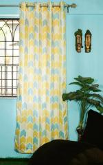 Parda Online Yellow Green Polyester Printed Eyelet Art Window Curtain, 7ft (Pack of 2)