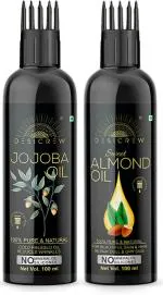 Desi Crew Jojoba and Sweet Almond Oil Cold Pressed for Skin, Body and Hair Care 100 ml Each