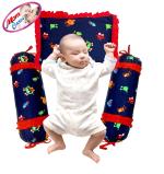 MOM CARES Dark Blue Mustard Seed Newborn Baby Pillow with 2 Bolsters For Round Head Shaping (0-12 M)