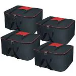 BLACKBOXES 4 pcs 69 Liters Nylon Storage Bags For Clothes Large Packing Bags For Clothes Storage Home Organizer Items And Storage Bags For Travel Cloth Bag Large Big Bags For Travelling- Red & Black