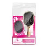 Majestique Large Paddle and Mini Detangling Hair Brush Set, Square Cushion Brush with Nylon Bristles Ideal for Fine Hair, Straight, Long, Short, Massage, and Curly Hair, 2 Pieces/Multicolor