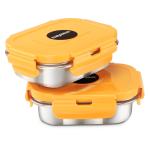 Nayasa Nic - Nac Chutney Box 165 ml Each- Set Of 2, Stainless Steel Containers with Airtight Lids, 4 Side Clip Lock, Multi Purpose Containers, Light Weighted, Easy To Carry, Yellow