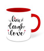 Whats Your Kick Live Love Laugh with Leaves Designed Printed Red Ceramic Coffee Mug and Tea Mug 325 ml