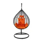 TIKKOST Airwing Single Seater Heavy Iron Hanging Egg Swing Lounge Chair with Tufted Soft Deep Round Cushion Backyard Relax for Indoor, Outdoor, Balcony, Deck, Patio, Home & Garden (Brown & Orange Cushion)