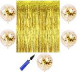 Festiko 3Ftx6Ft Gold Foil Curtains Metallic Fringe Curtains Shimmer Curtain, 5Pcs Gold Confetti Balloon For Birthday Wedding Party Christmas Decorations