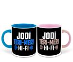 Whats Your Kick Couple Theme Teri Meri Jodi Design Printed Sky Blue and Pink Ceramic Set of 2 Coffee Mug 325 ML