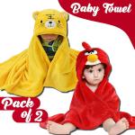 Pandaoriginals Red, Light Yellow Fleece Bath Robes for Baby Boys and Girls (Free size) Pack of 2