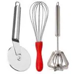 DreamBasket Stainless Steel Egg Whisk & Pizza Cutter & Mathani for Kitchen